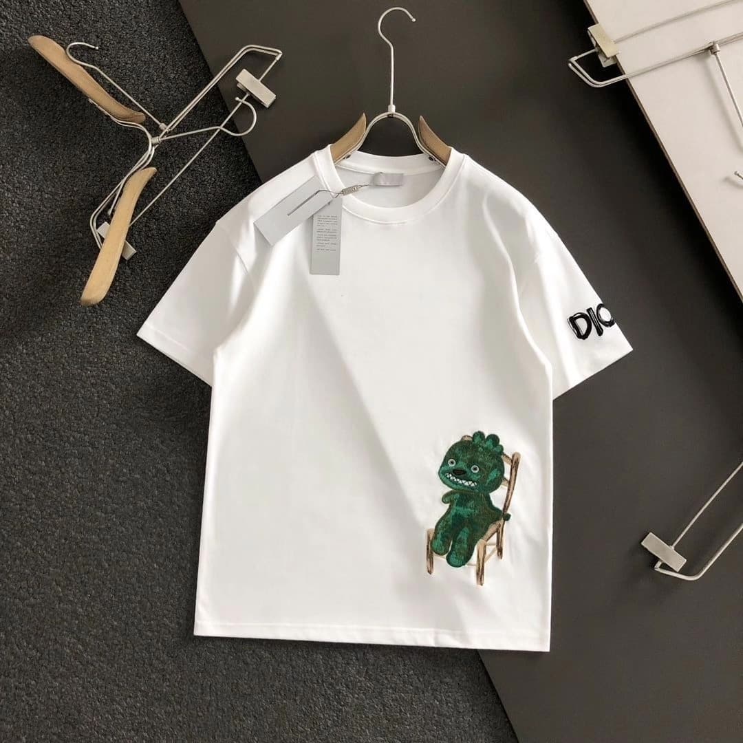 Вышитая Dior однотонная футболка из чистого хлопка с короткими рукавами для мужчин и женщин в едином стиле