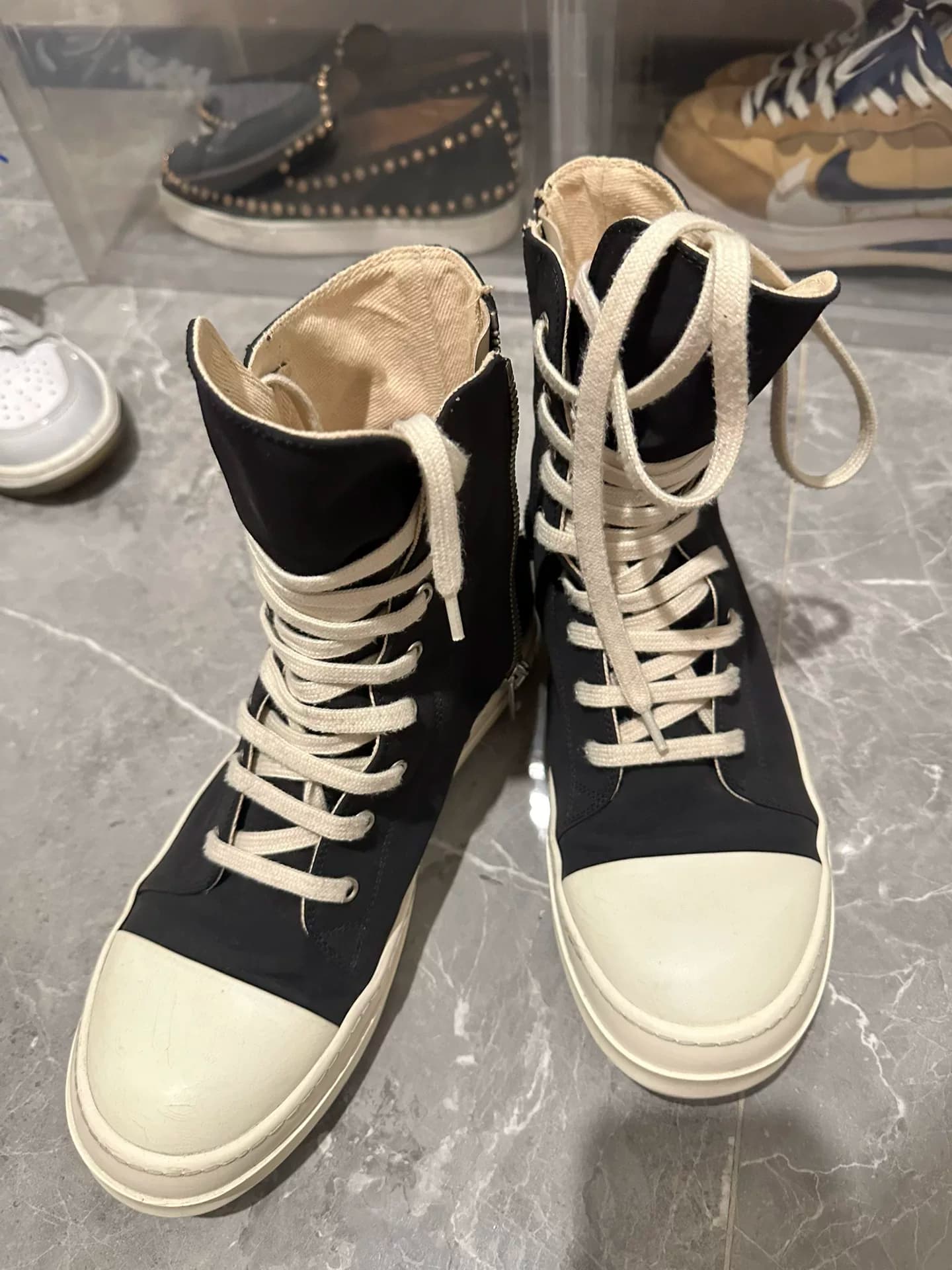 Парусиновые туфли на высоком каблуке в стиле RO/Rick Owens, черно-белые, не для личного пользования