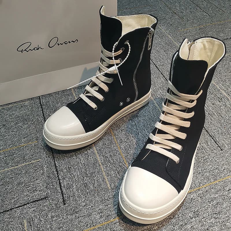 Парусиновые туфли Rick Owens с высоким берцем, черно-белые в тон, логотип в виде пятиконечной звезды, толстые