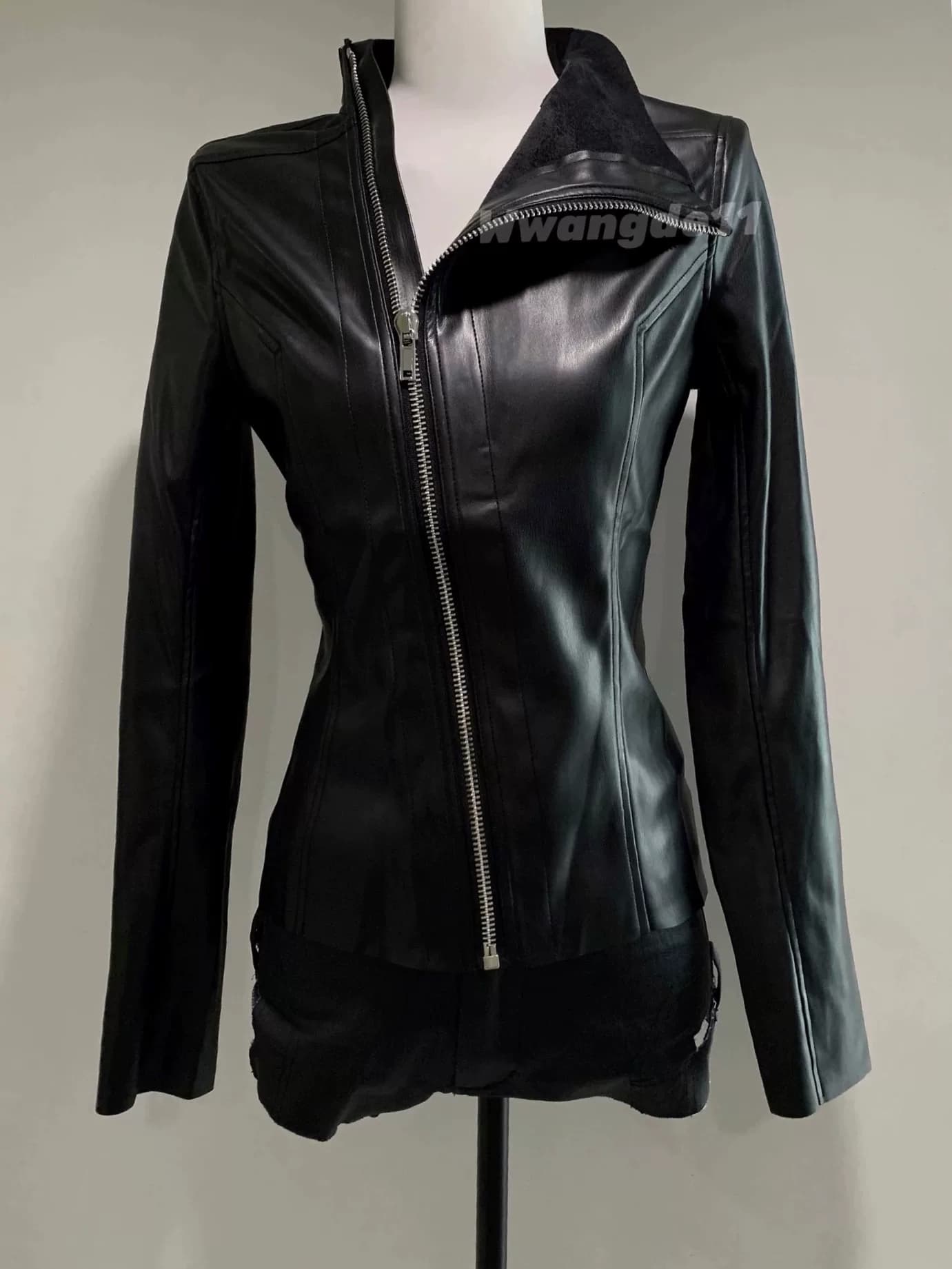 темная кожаная куртка на диагональной молнии rickowens/RO