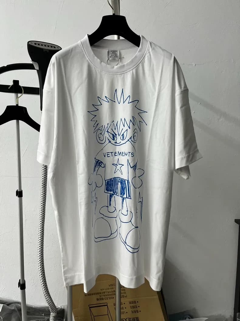 Топовая версия футболки с короткими рукавами real shot, VETEMENTS Lightning boy для мужчин и женщин с одинаковым размером