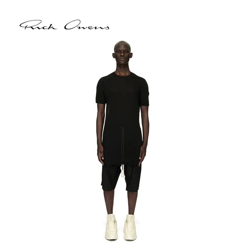 RICK OWENS Черная свободная трикотажная футболка в рубчик с круглым вырезом и короткими рукавами Rick OWENS FOREVER
