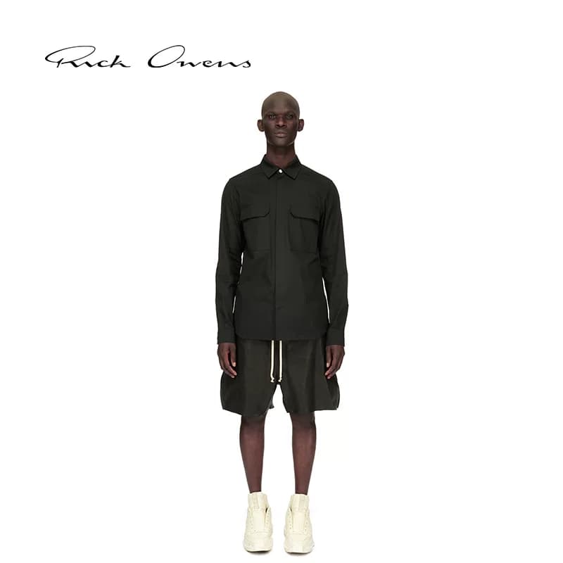 【Специальное предложение】 Мужская черная хлопчатобумажная рубашка RICK OWENS, свободный пиджак с воротником-стойкой