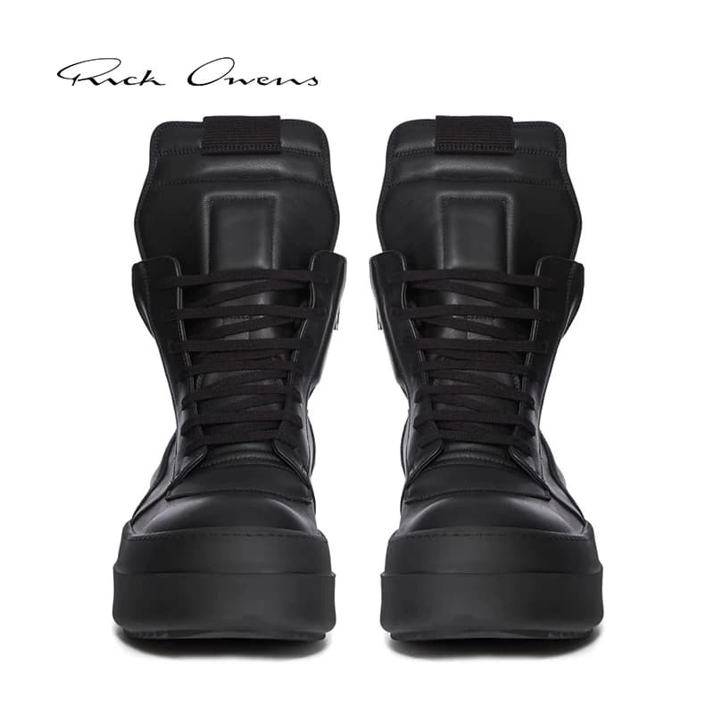 Мужские черные кроссовки RICK OWENS из натуральной кожи MEGA BUMPER GEOBASKET от RICK OWENS