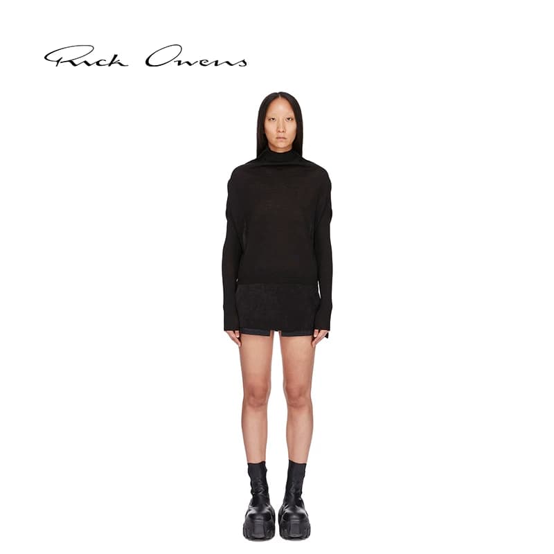 Женское черное легкое платье классического вязания из шерсти RICK OWENS с длинным рукавом