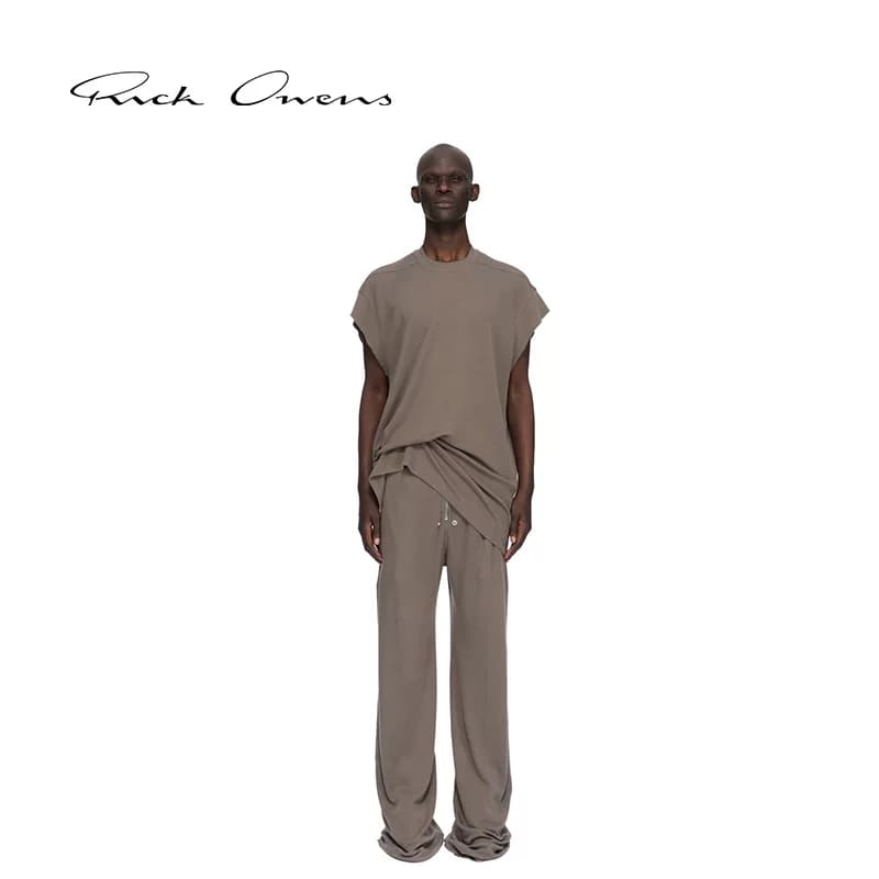 [Новинки ранней осени] Осенне-зимняя мужская футболка RICK OWENS 26 из хлопка оверсайз темно-пыльного цвета с короткими рукавами.
