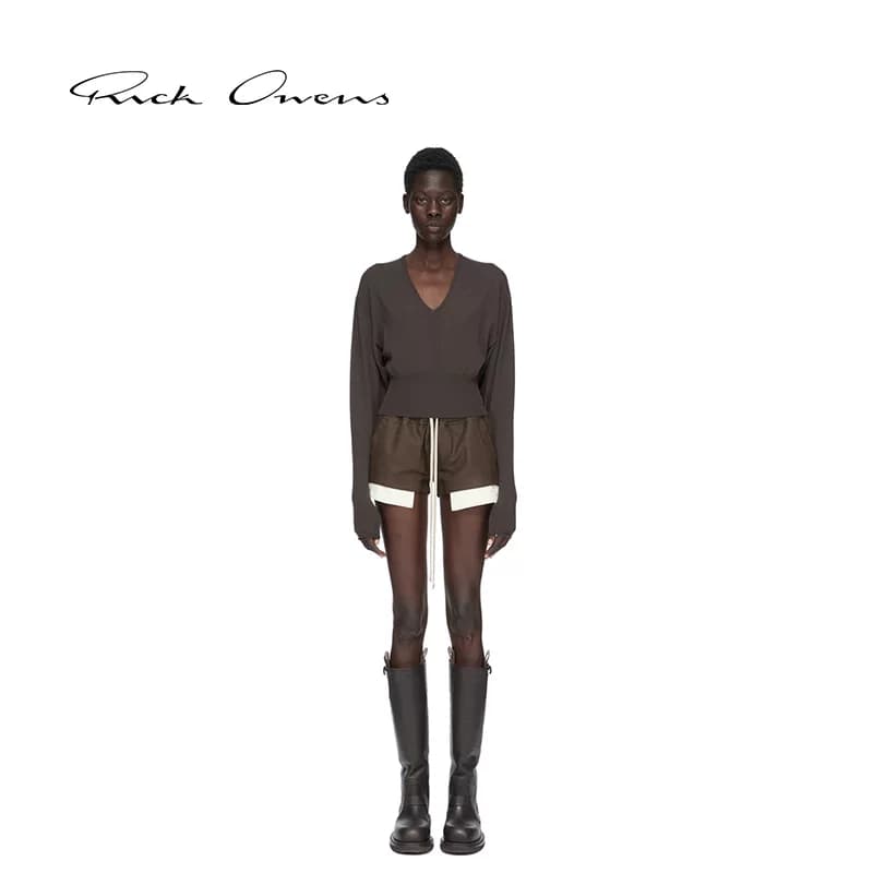 【Новинки ранней осени】 RICK OWENS 26 осенне-зимняя женская вязаная модель из темно-серой шерсти с V-образным вырезом и рукавами "летучая мышь".