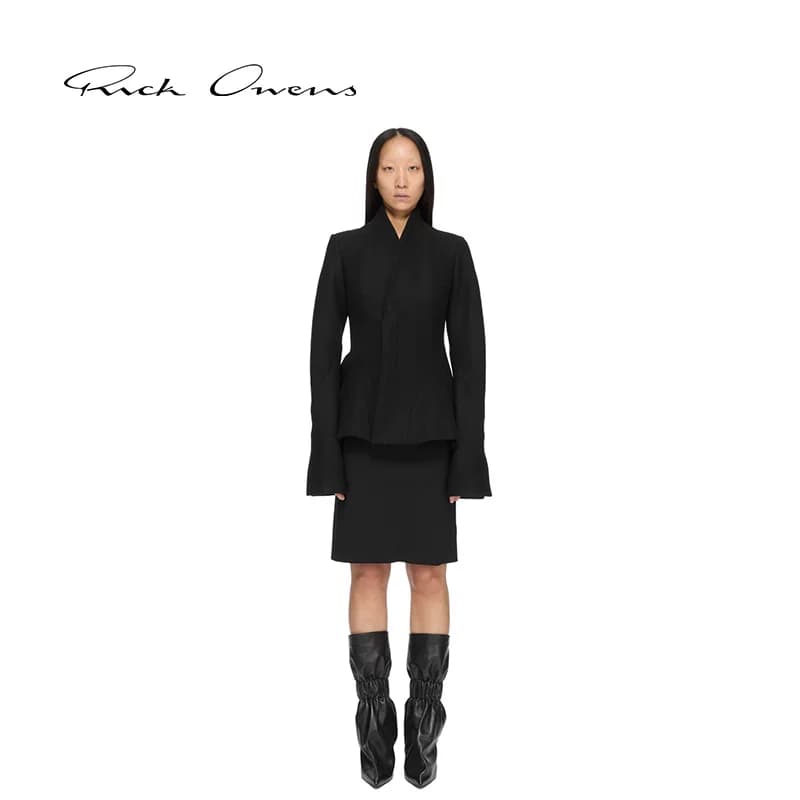 【Новинки ранней осени】 Осенне-зимняя женская юбка RICK OWENS 26 из ацетатного трикотажа с драпировкой черного цвета длиной до колена