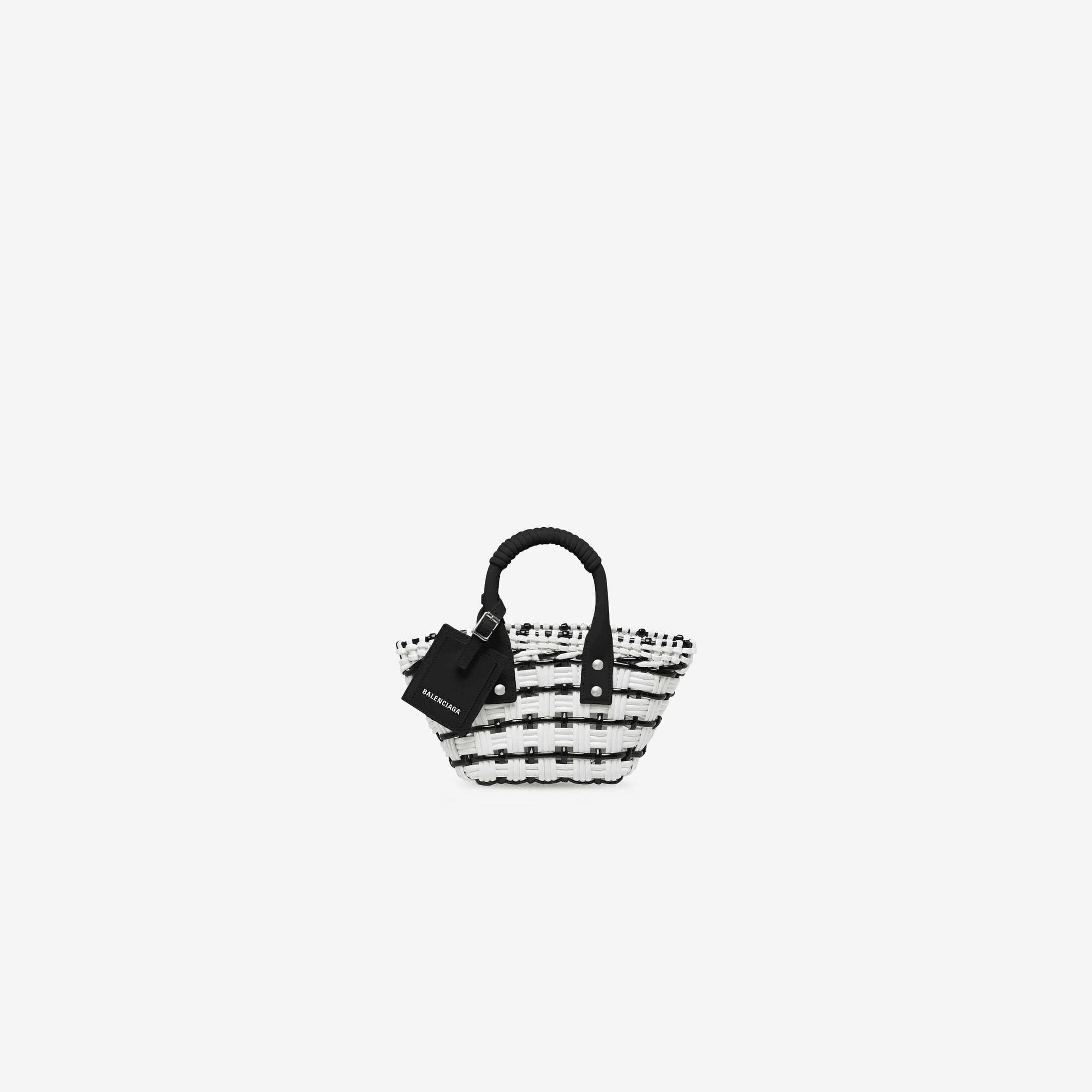 Покупка сумки-корзины для овощей Balenciaga 22Ss Balenciaga Bistro Super Small XXS с плетеным плечевым ремнем