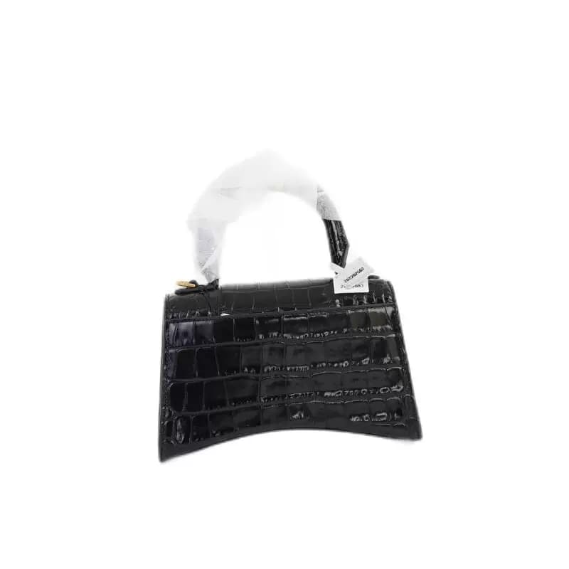 Совершенно новая сумка BALENCIAGA Balenciaga Hourglass bag XS из черного золота с тиснением под крокодиловую кожу
