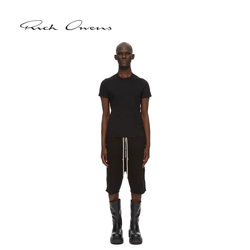 Мужская черная классическая хлопчатобумажная трикотажная футболка RICK OWENS SHORT LEVEL с короткими рукавами
