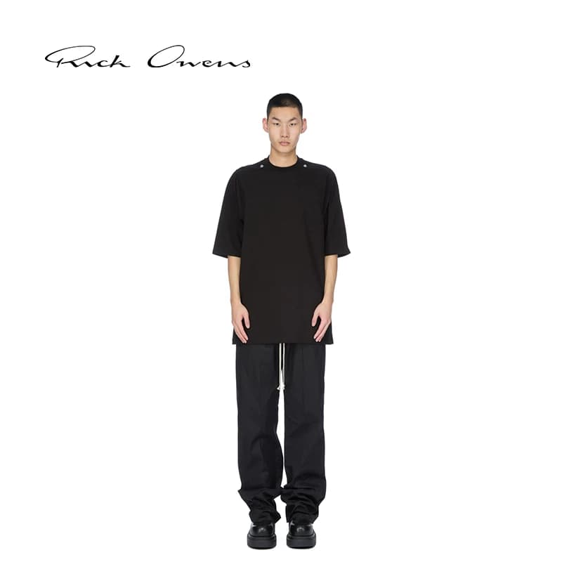 【Специальное предложение】 Мужская черная футболка из плотной вязки RICK OWENS с широкими короткими рукавами