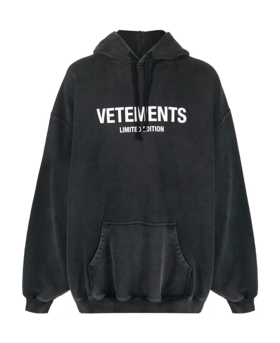 Покупка свитера с капюшоном и надписью Vetements 23Ss Black Washed Rhinestone, выпущенного ограниченной серией