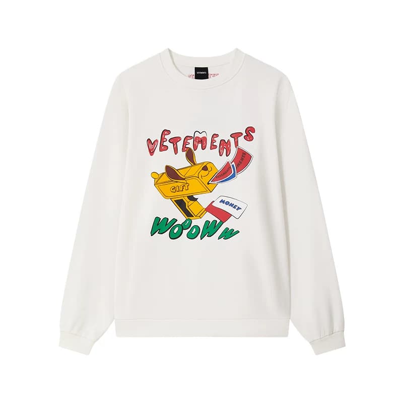 Модная повседневная свободная пара от VETEMENTS с пуловером и свитером с таким же принтом 301446