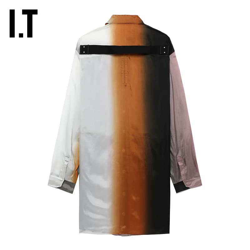 IT Rick Owens/ мужская рубашка средней длины с длинными рукавами, новый модный современный топ градиентного цвета 240JP1