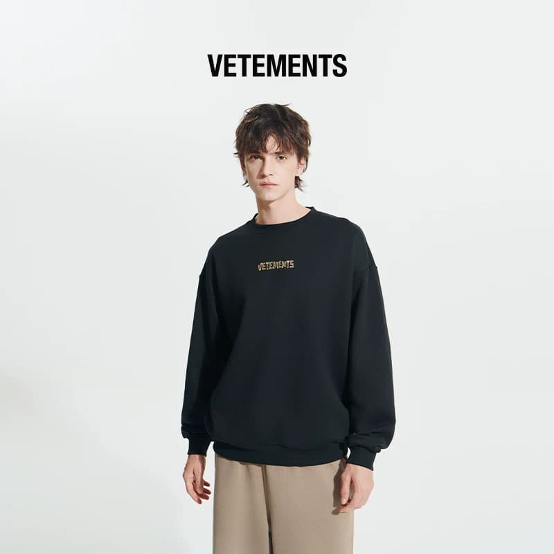 Новинка VETEMENTS для мужчин и женщин, одинаковый стиль, чистый хлопок, золотой самоклеящийся логотип, пуловер с круглым вырезом, свитер 65120003