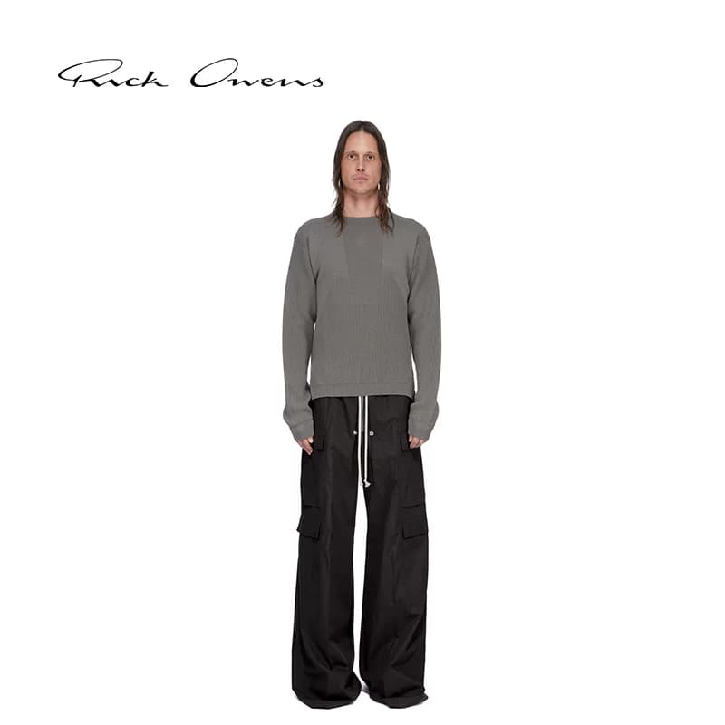 【Специальное предложение】 Мужские черные брюки из хлопкового тюля RICK OWENS с низкой посадкой и широкими штанинами.
