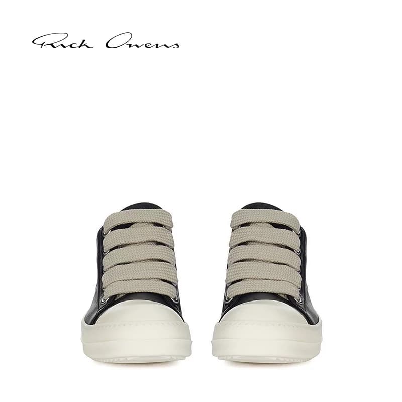 【Новинки ранней осени】 Осенне-зимние женские черные кожаные кроссовки RICK OWENS 26 размера оверсайз на шнурках с низким верхом.