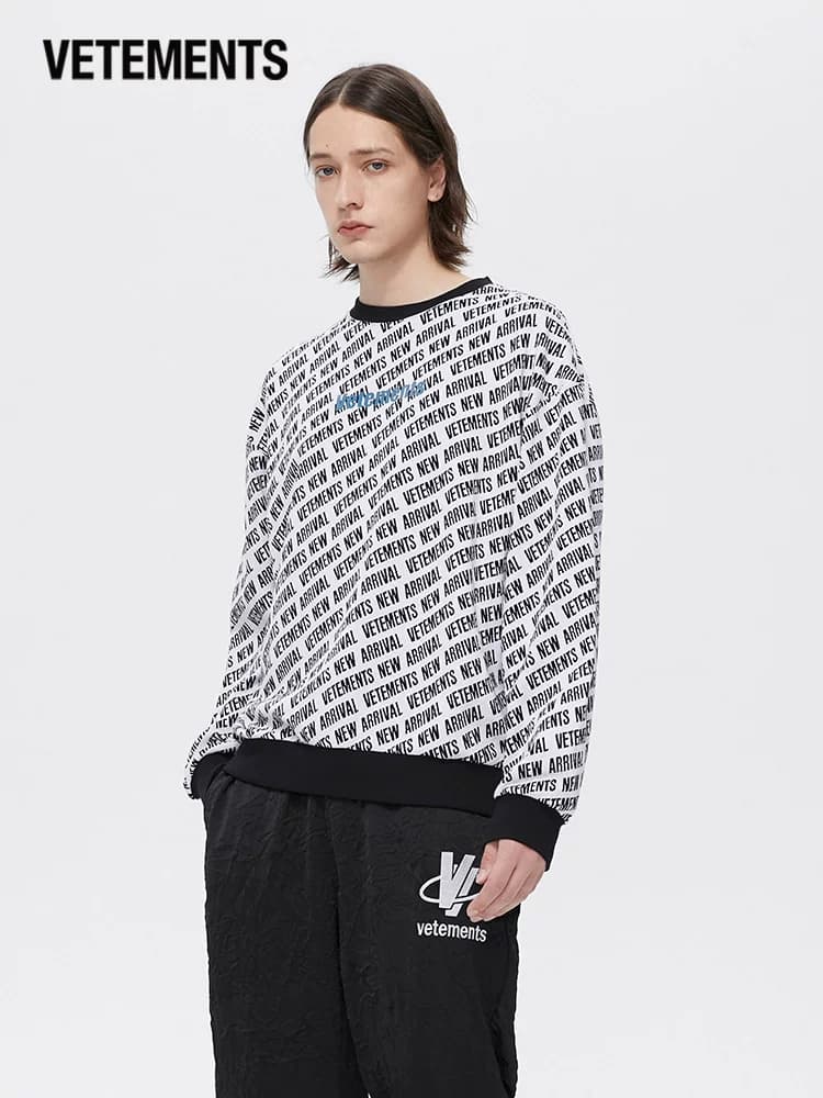 Весенние новинки VETEMENTS для мужчин и женщин с одинаковым жаккардовым логотипом, пуловер в полоску с круглым вырезом и свитером tide 33120003