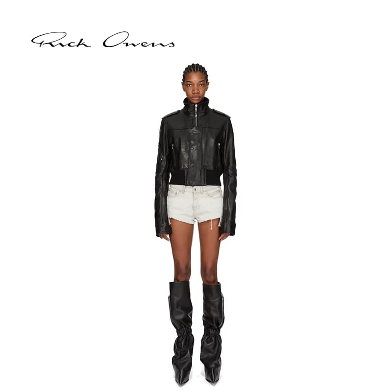 (Показный стиль) [Специальное предложение] Женские джинсовые шорты RICK OWENS с отстрочкой молочно-белого цвета.