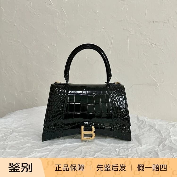【kkkk】Balenciaga/Песочные часы Balenciaga XS с маленькой пряжкой из черного золота и крокодиловым узором, сумка в виде песочных часов