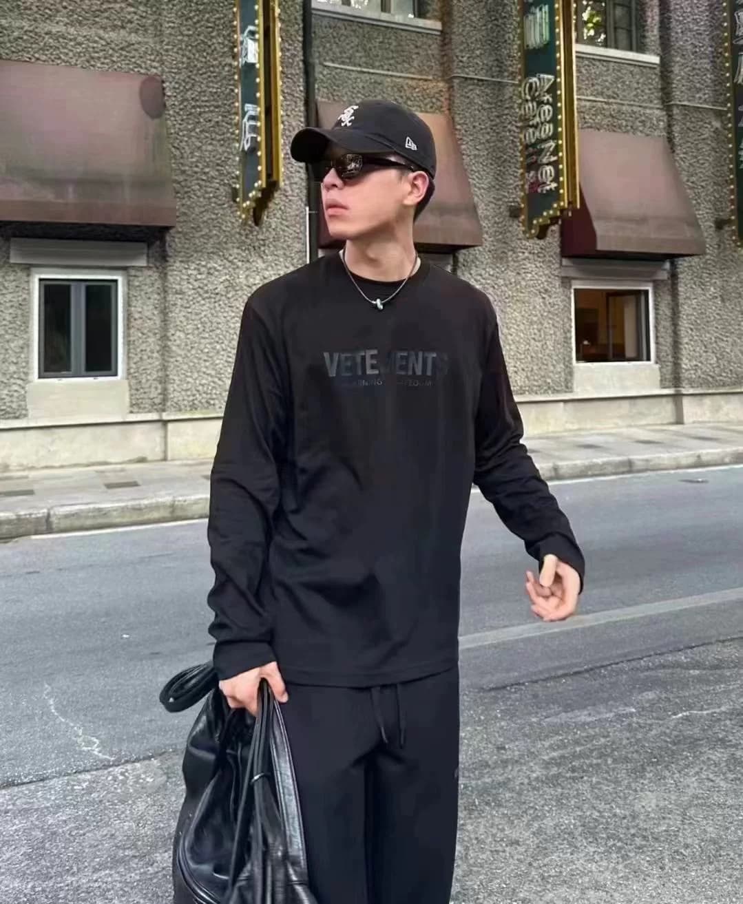 Симпатичная футболка с длинными рукавами VETEMENTS, аутентичный бренд tide, классический черный логотип