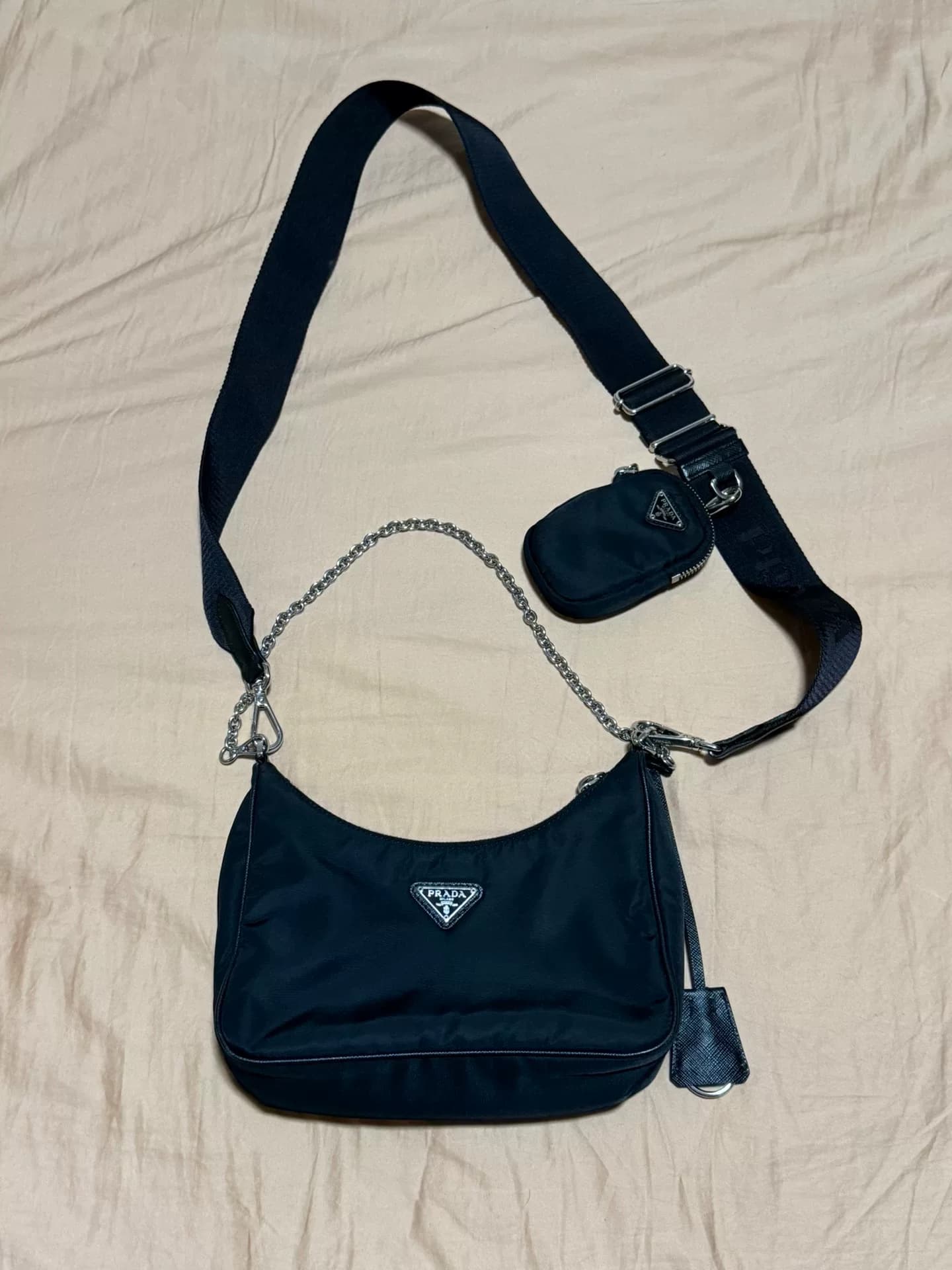 PRADA black nylon three-in-one Hobo