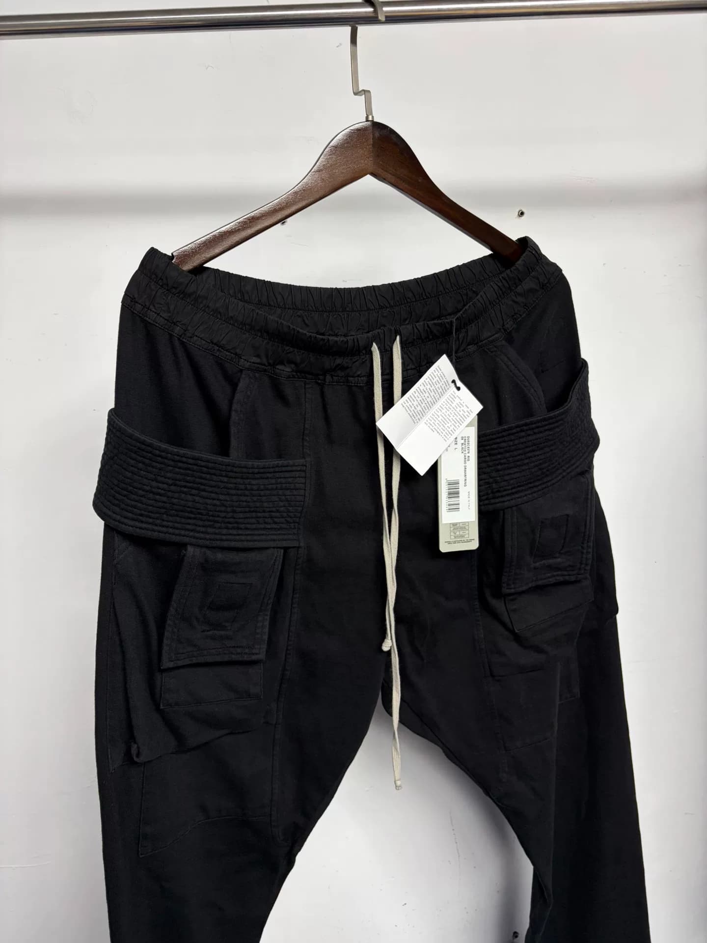 Повседневные брюки RICKOWENS RO main line с двойным кольцом и несколькими карманами для инструментов из черного хлопчатобумажного материала