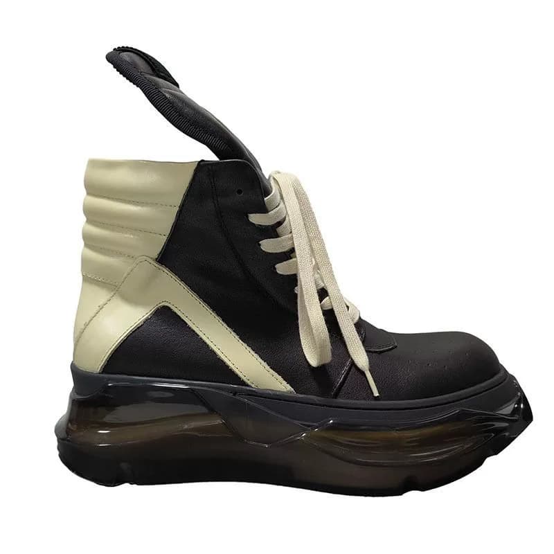 Туфли на высокой платформе с перевернутым треугольником от RICK OWENS, черно-белая цветовая гамма, индивидуальный дизайн первого слоя.