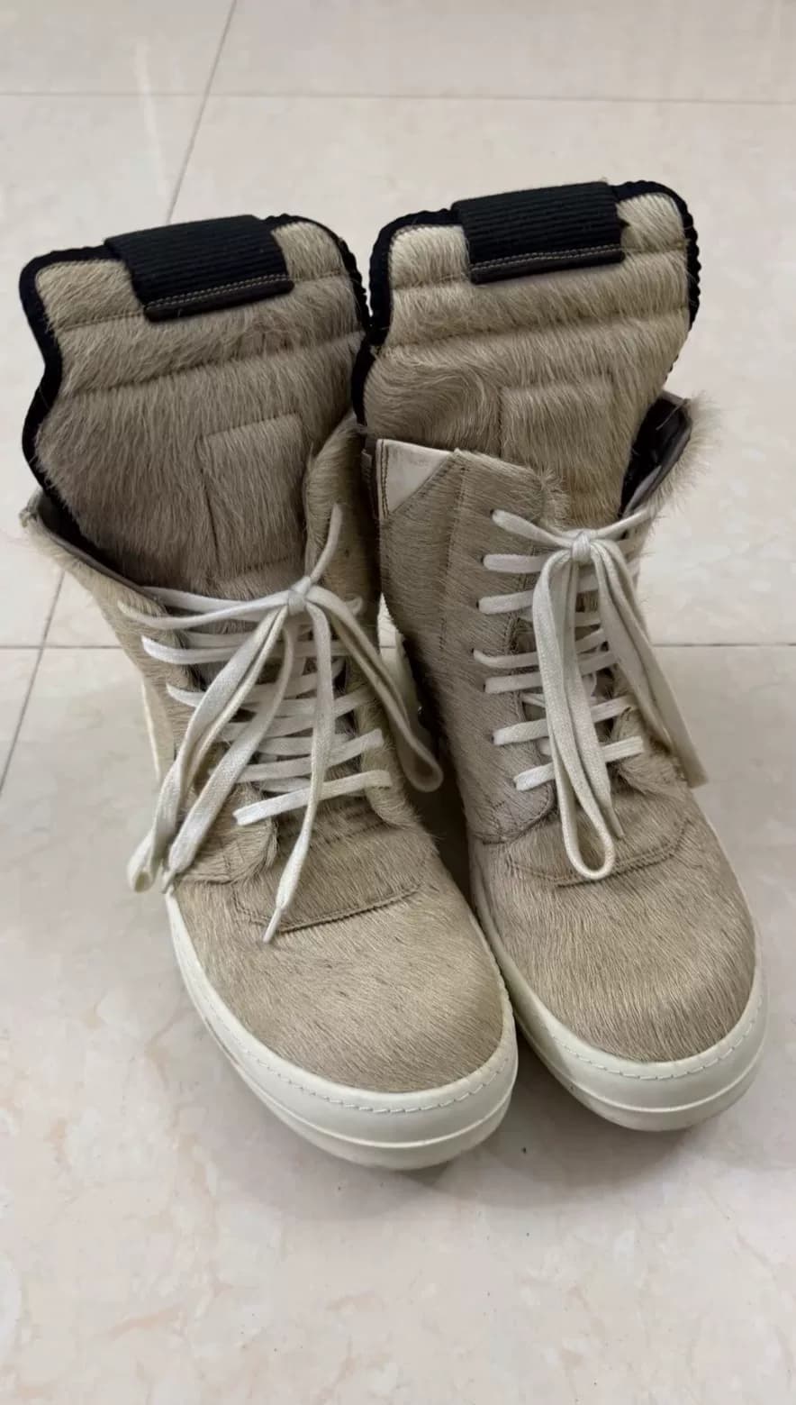 Обувь с высоким берцем из конского волоса RICK OWENS inverted triangle RO main line