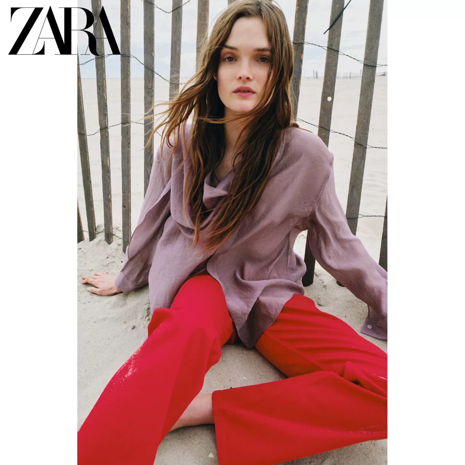 Рубашка с шарфовым воротником серии ZARA ZW, лавандовый, размер XL, свободный вариант, ткань