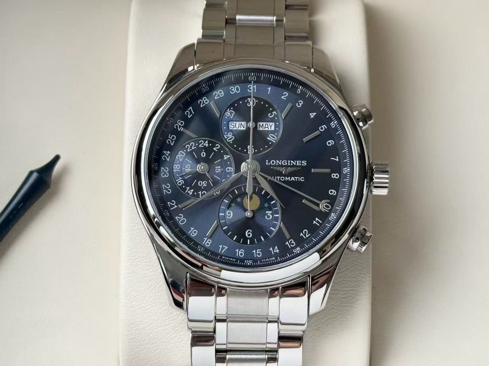 Серия Longines Master Qin L2.773.4.92.6, синий восьмиконтактный индикатор фазы луны, 202