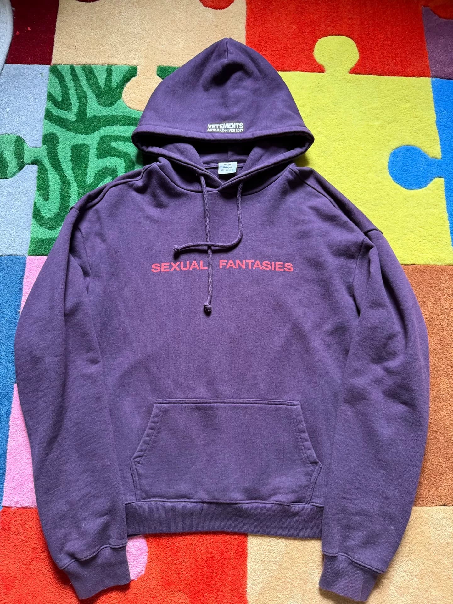 Фиолетовый свитер с капюшоном Vetements 17AW, размер XS, сделано в Португалии,