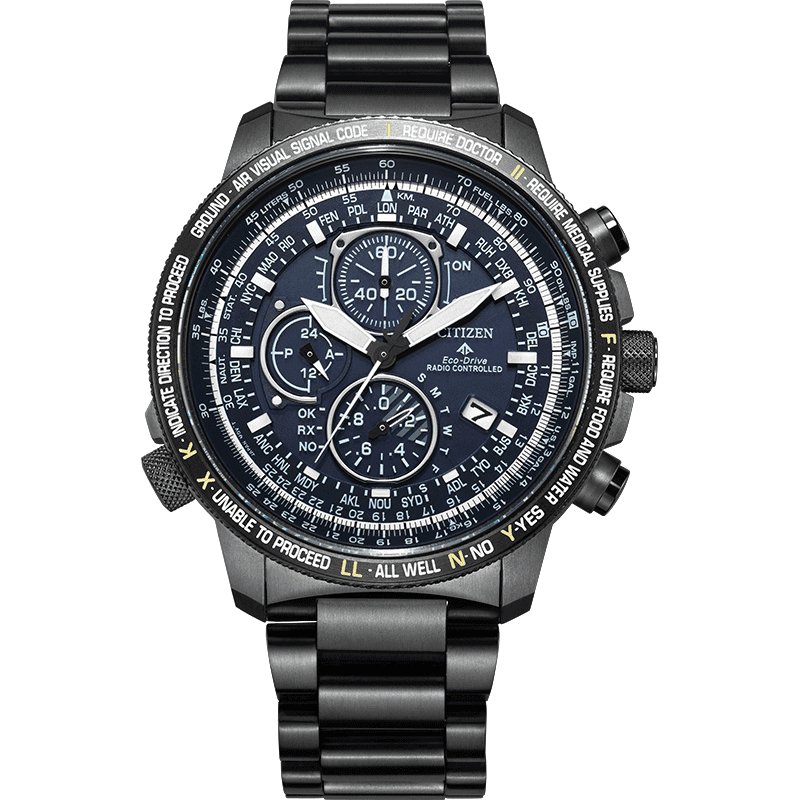 Мужские часы Citizen AT8195-85L, синий диск + стальная полоска, радиоволна с кинетической энергией света,