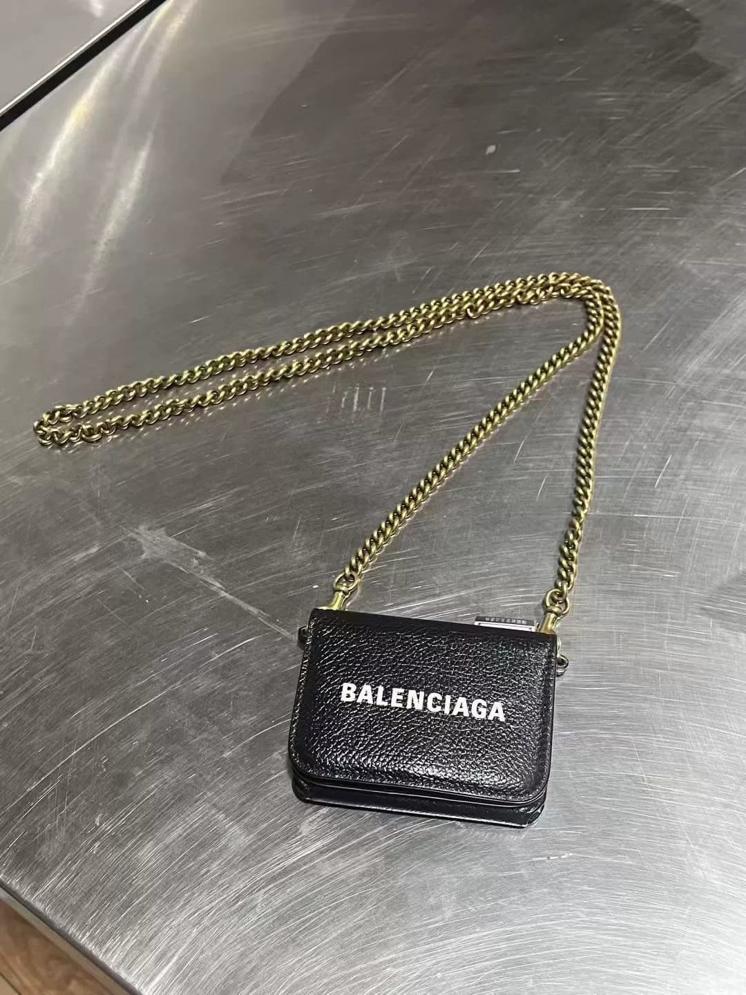 Balenciaga Balenciaga черный бумажник с тремя буквами, футляр для карточек, мини-футляр на цепочке