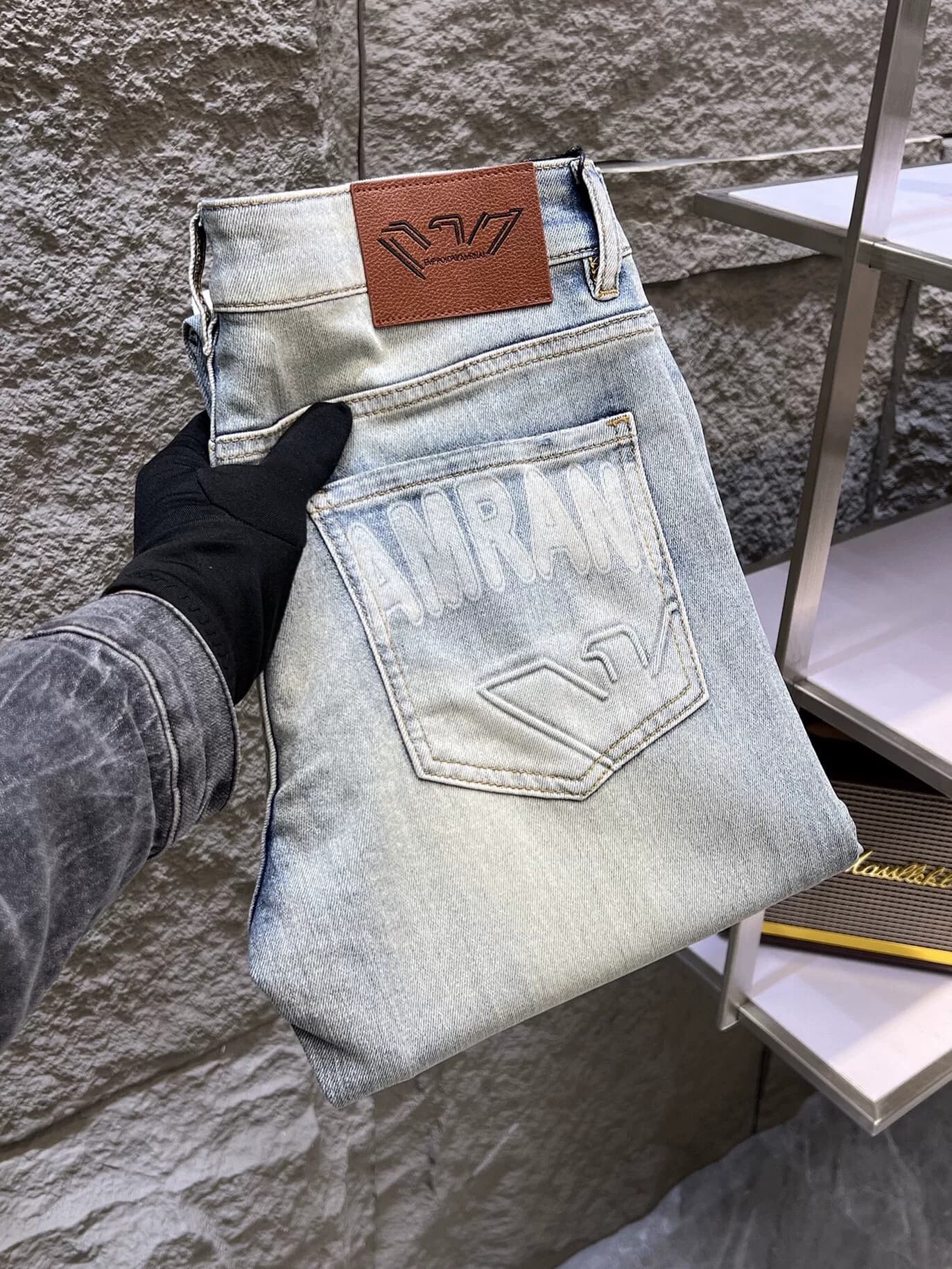 Новинка 2025 года, мужские джинсы Armani, прямые, приталенные, свободные, стрейчевые, высокого класса, ретро, синие, повседневные