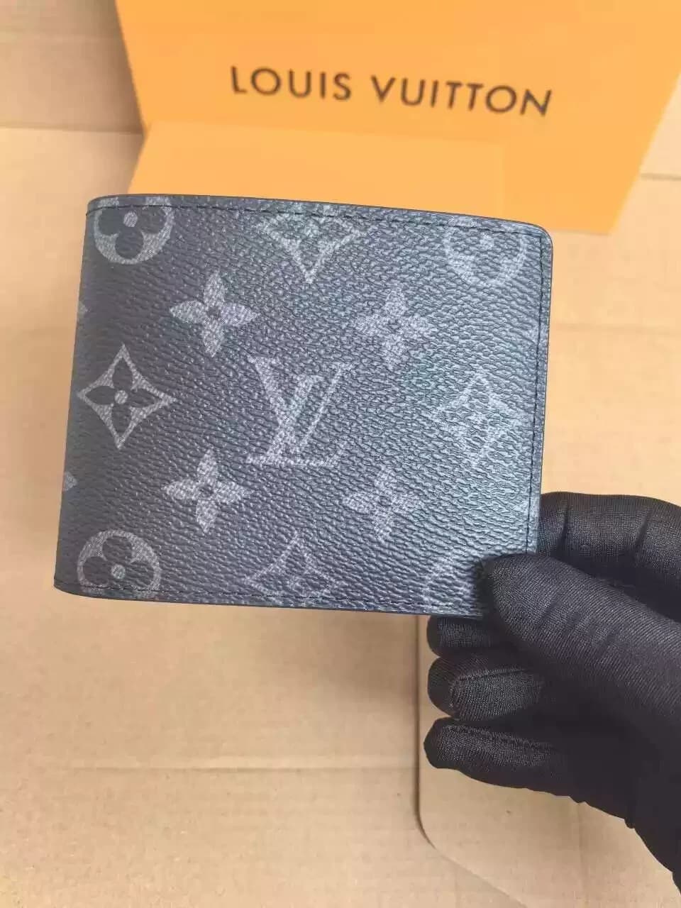 Новый реальный LV Louis Vuitton черный старые цветы короткий кошелек мужской кошелек карты сумка рот