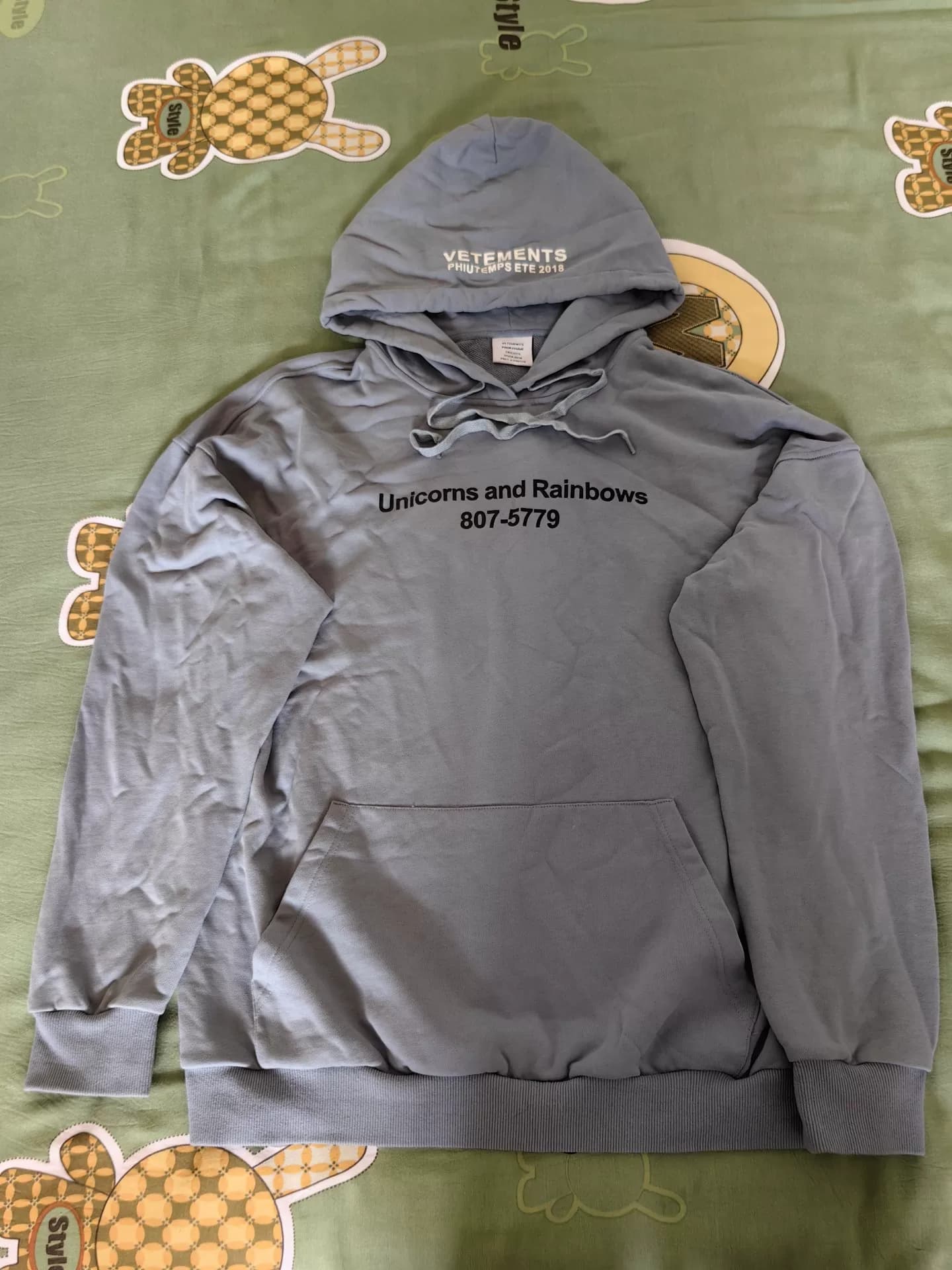 Свитер с капюшоном Vetements Haze Blue Unicorn, размер M, 100% хлопок,