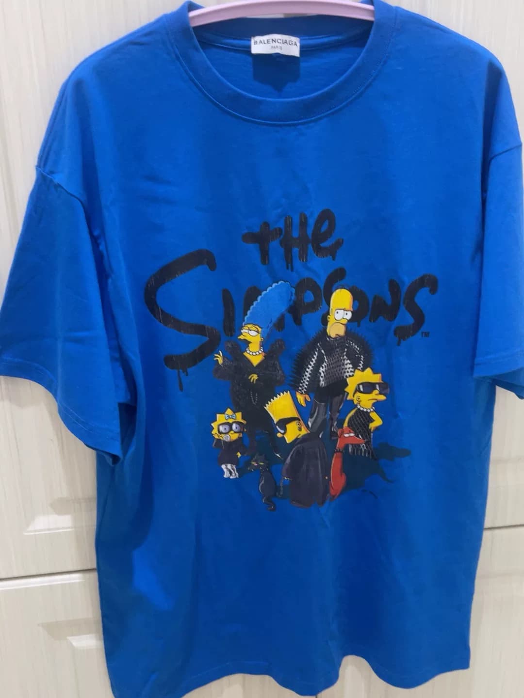 Футболка Balenciaga Balenciaga X Simpson joint с коротким рукавом, синяя, позитивная