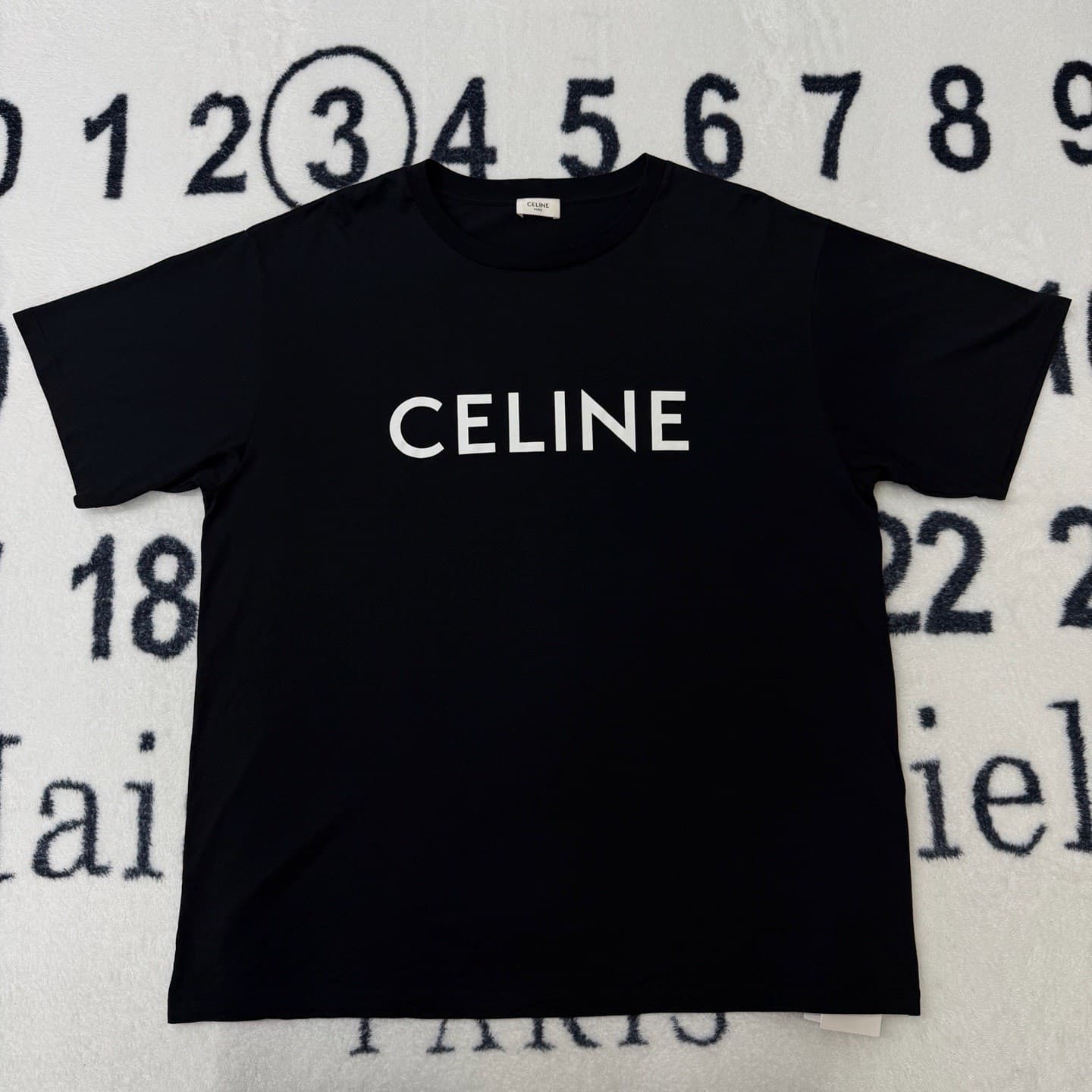 Celine Черный слоган с логотипом Celine с коротким рукавом