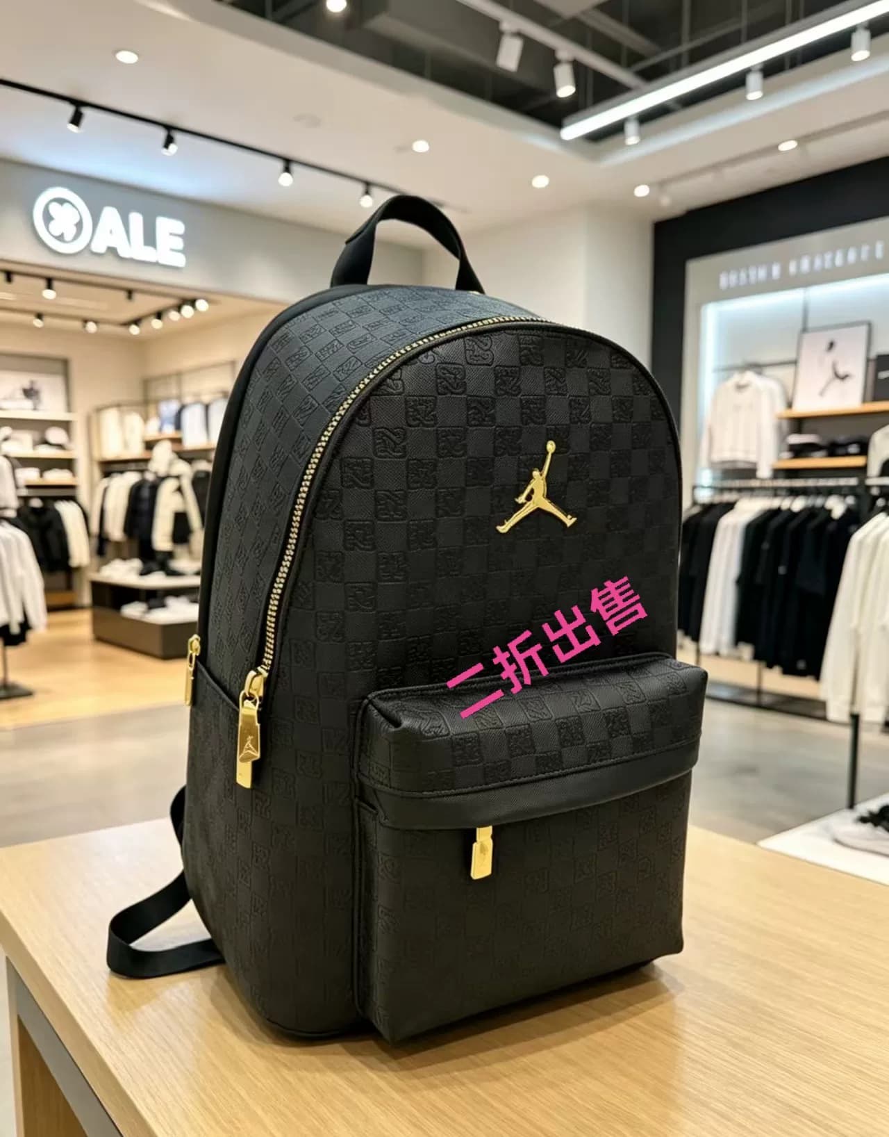 Летние каникулы, мгновенная отправка наличных】Рюкзак AJ Jordan черно-золотой из PU-кожи, большой емкости, двойной