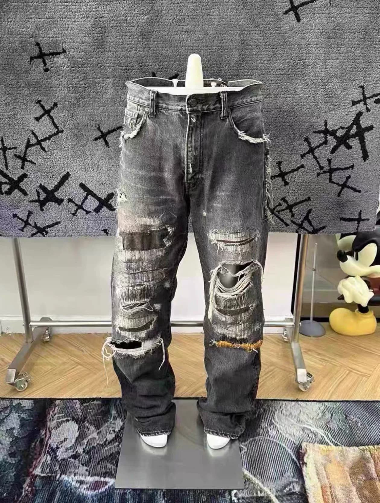 Джинсы Undercover64 Yellow line Cow King 05AW Destruction Jeans