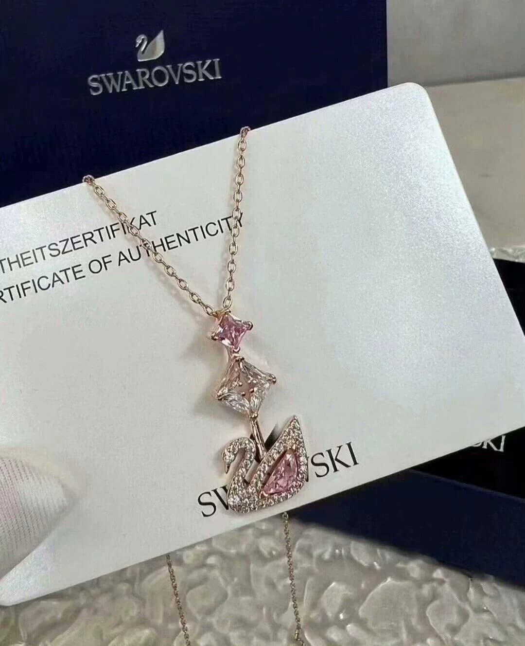 Длинное хрустальное ожерелье Swarovski с розовым бриллиантом swan Y-образной формы для женщин