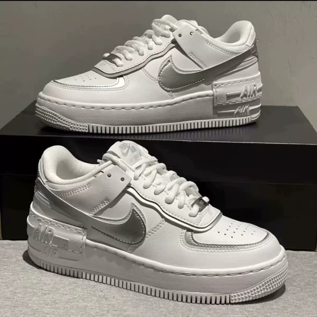Женские кроссовки Macaron Air Force One AF1 Shadow в уличном стиле серебристого цвета с низким