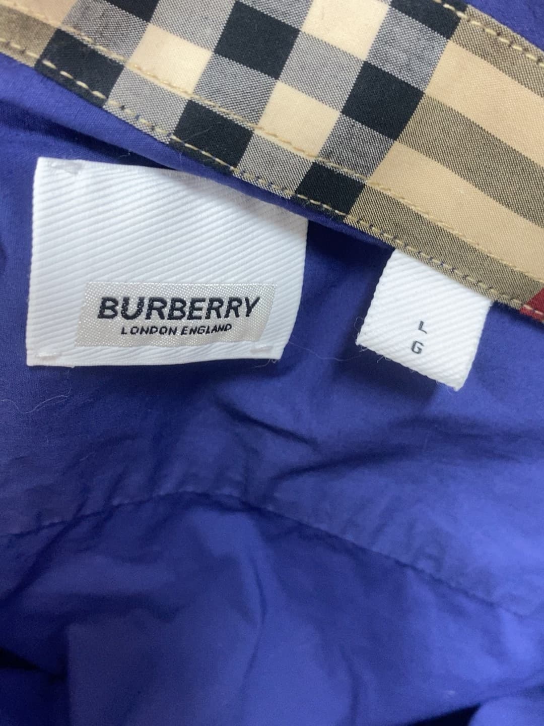 Мужская рубашка Burberry с длинными рукавами темно-синего цвета, размер L, ширина плеч 42, обхват груди 100