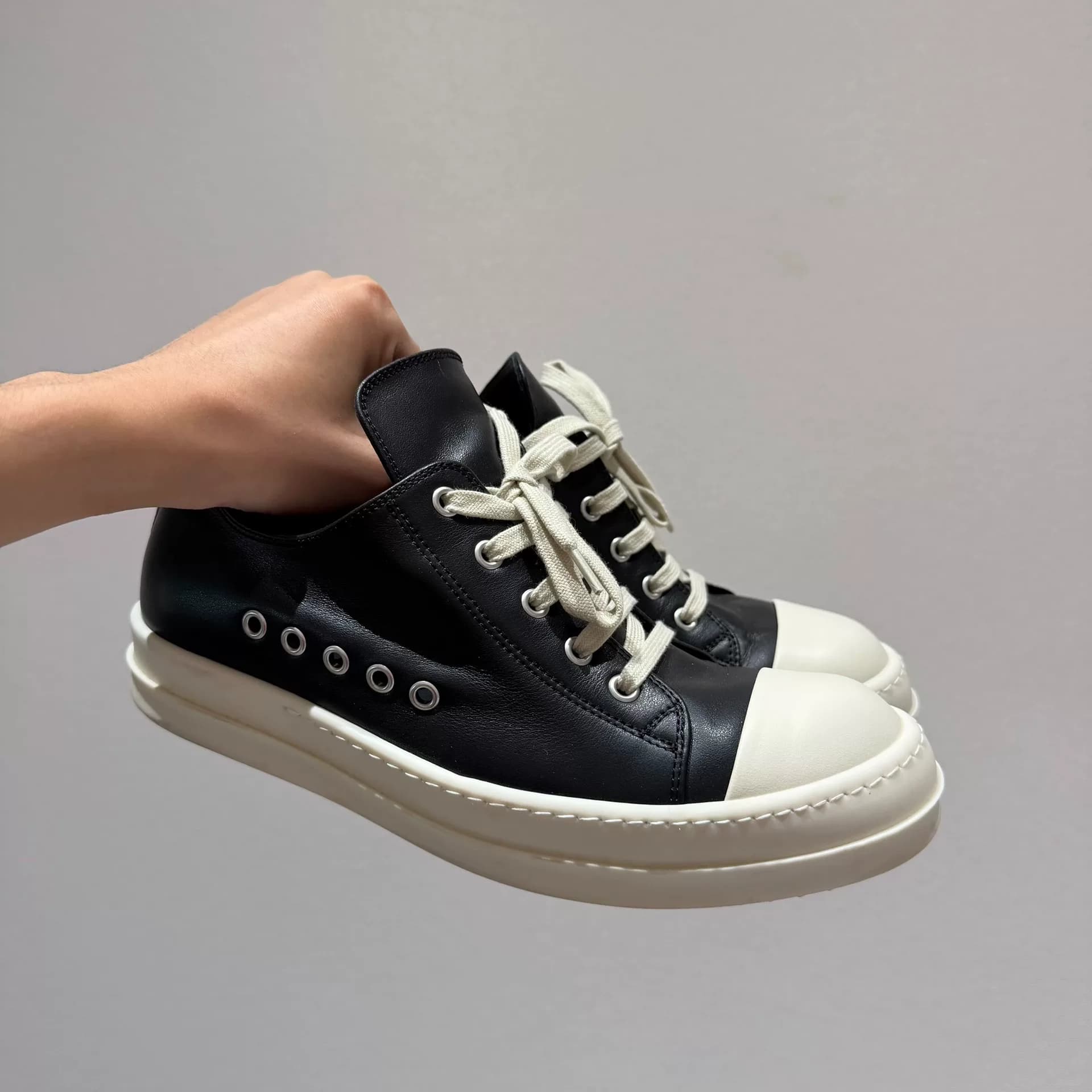 Мужская черная воловья кожа Rick Owens 26ss ro main line из натуральной кожи
