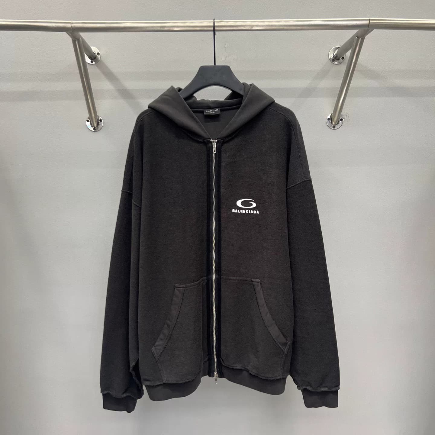 BLCG Paris# Новый свитер reverse wear с капюшоном и вышитым логотипом, куртка-толстовка с длинными рукавами и открытыми плечами,
