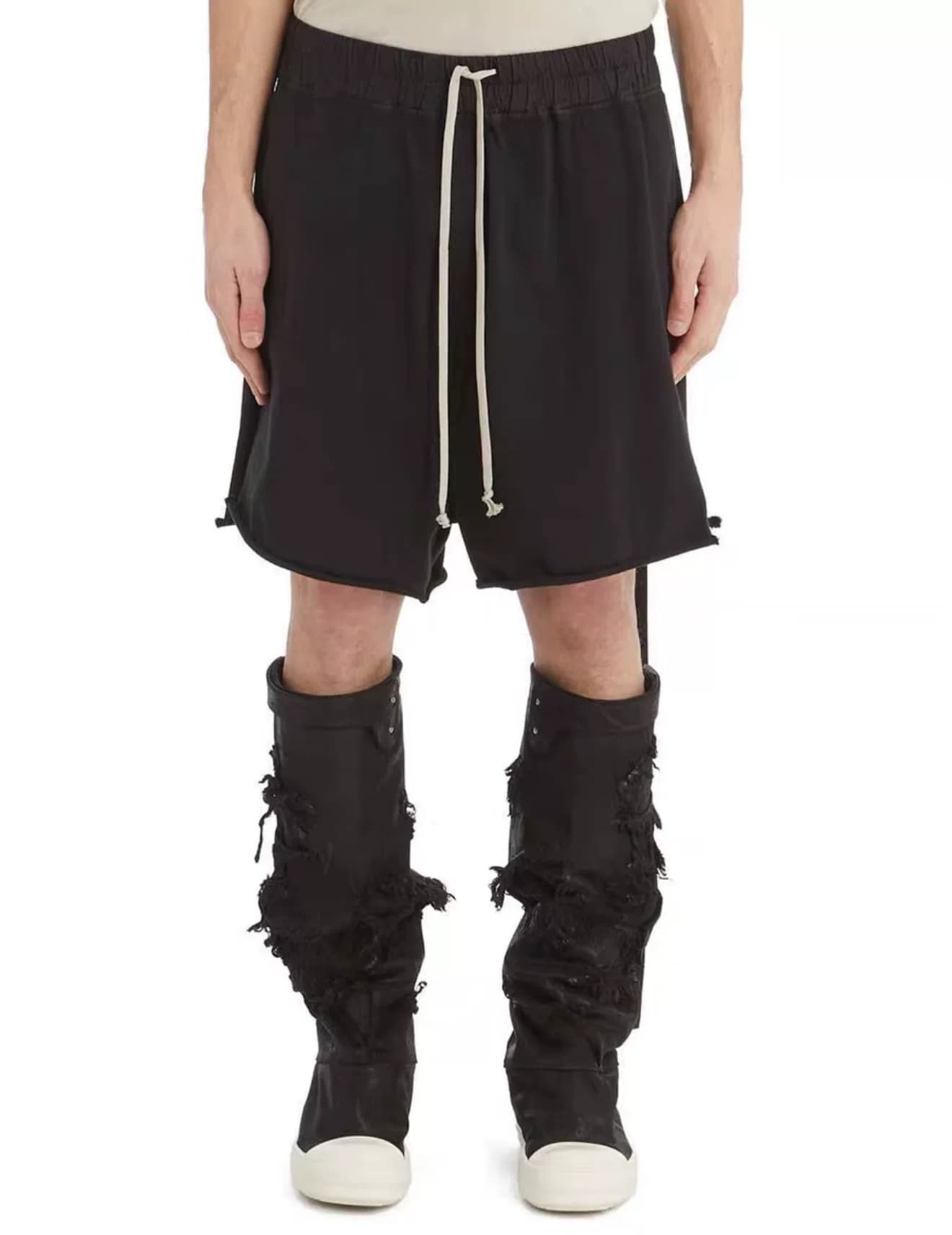 RICK OWENS DRKSHDW черные шорты с бахромой и разрезами