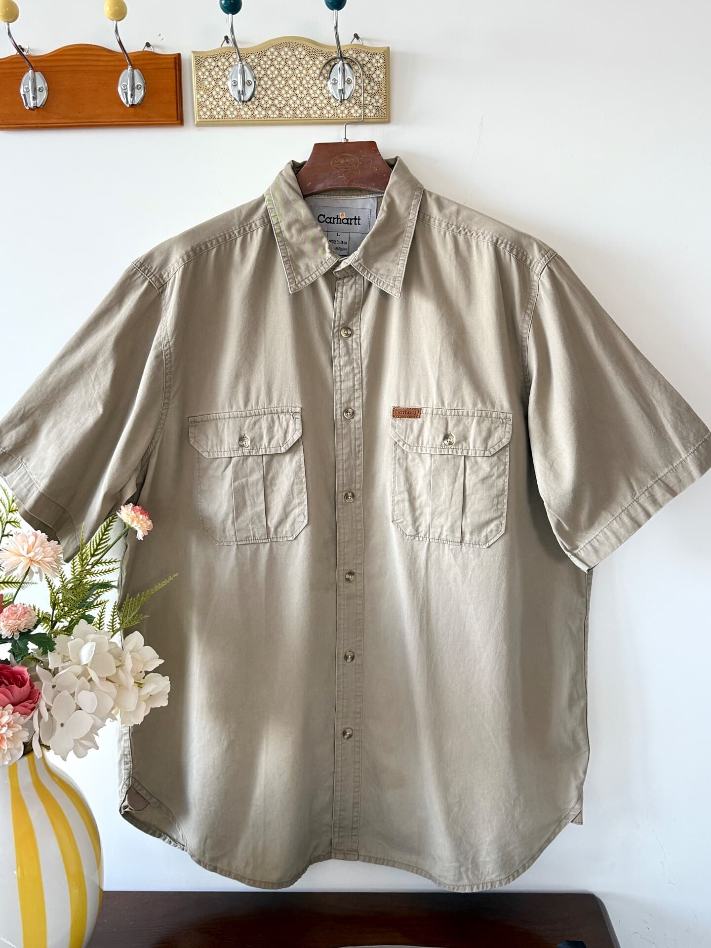 Винтажная однотонная рубашка Carhartt Carhartt цвета хаки, серая