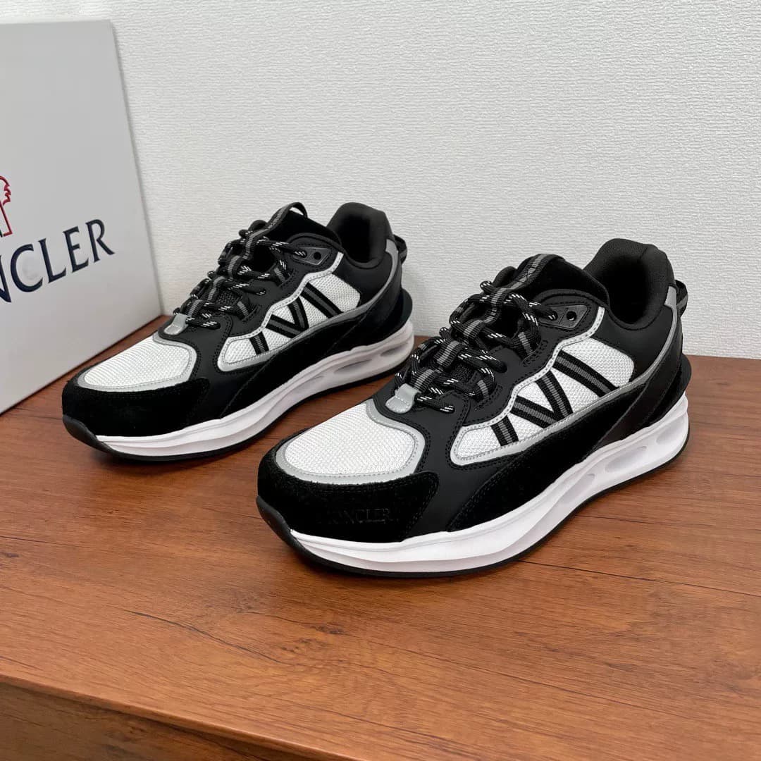 Новая мужская спортивная обувь Moncler, черно-белая цветовая гамма, тканевая сетка и кожа